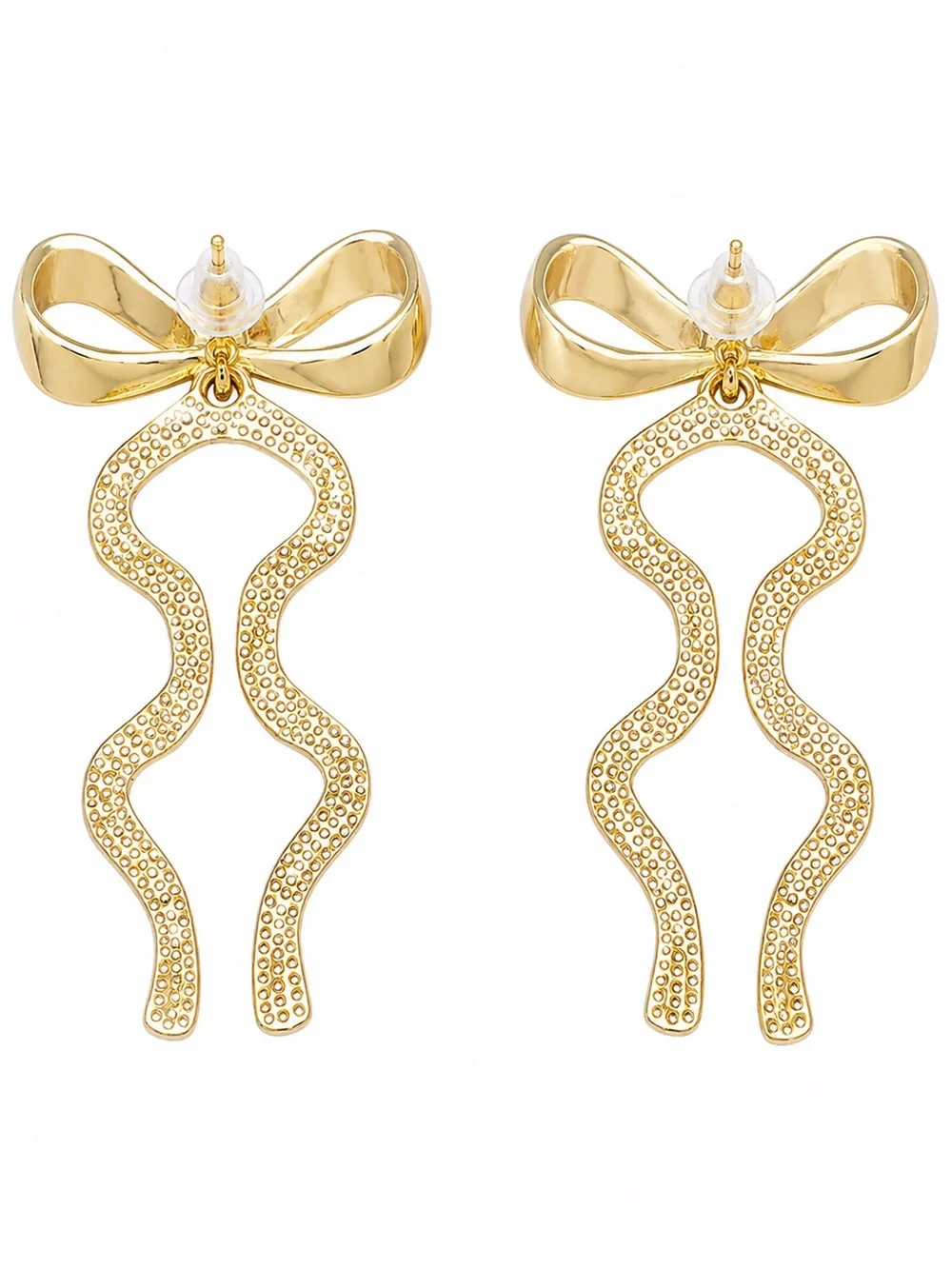 NEW Gold Tone Bow Ribbon Drop Earrings Coquette Statement Dangle Earrings